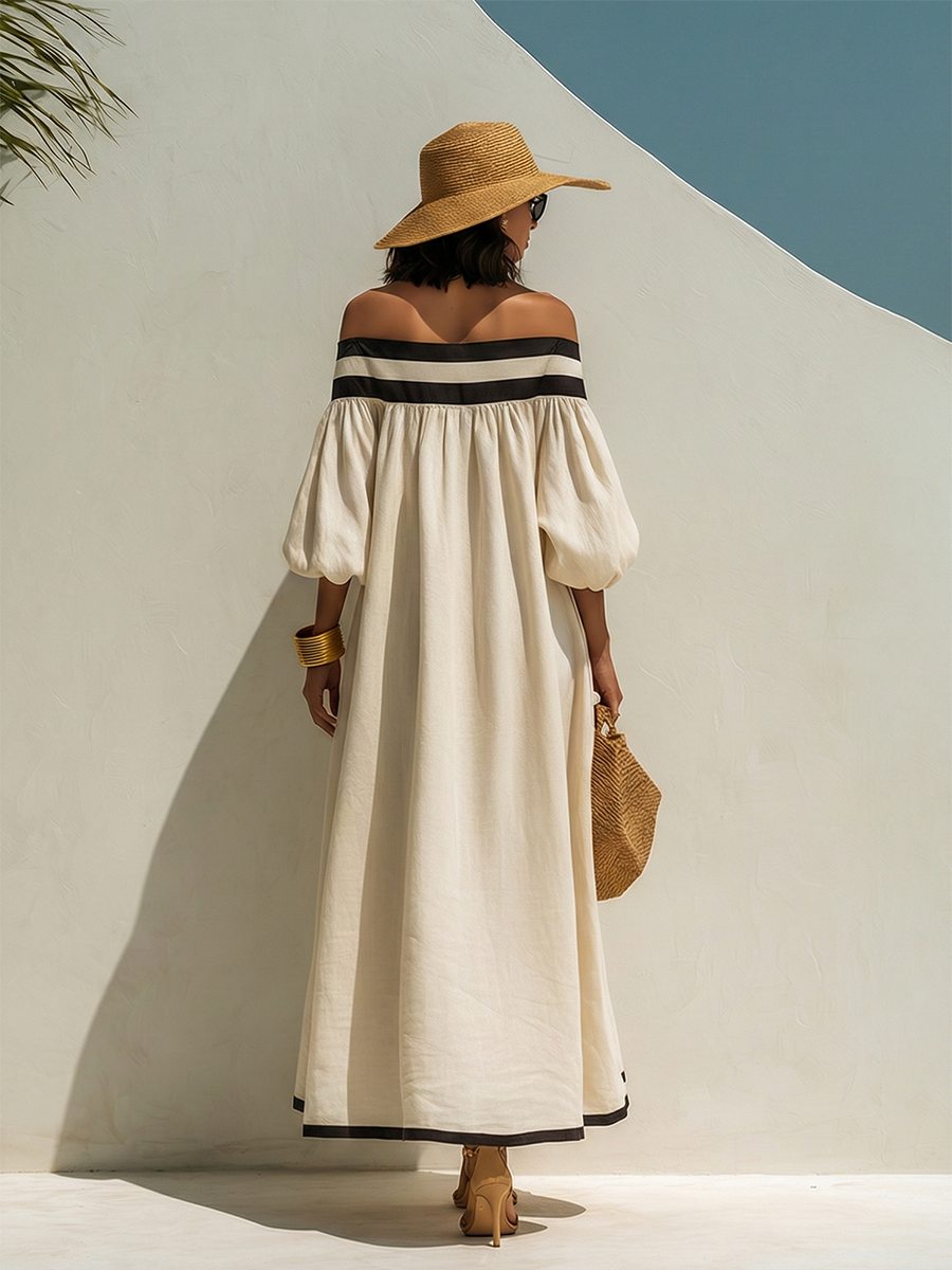 Solara | Loose Fit Colour Block Off-Shoulder Maxi Dress