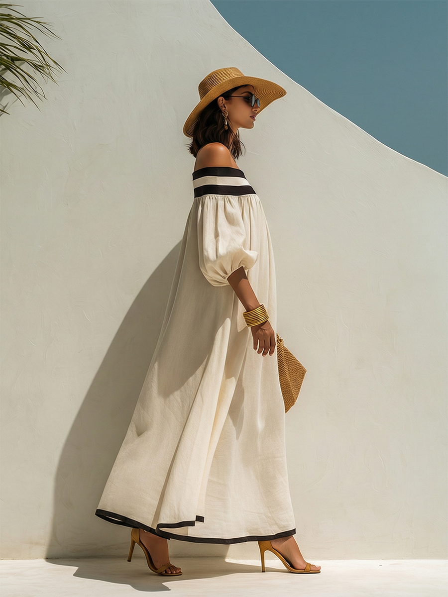 Solara | Loose Fit Colour Block Off-Shoulder Maxi Dress