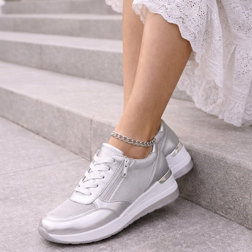 Kaia | Metallic Lace-Up Sneakers