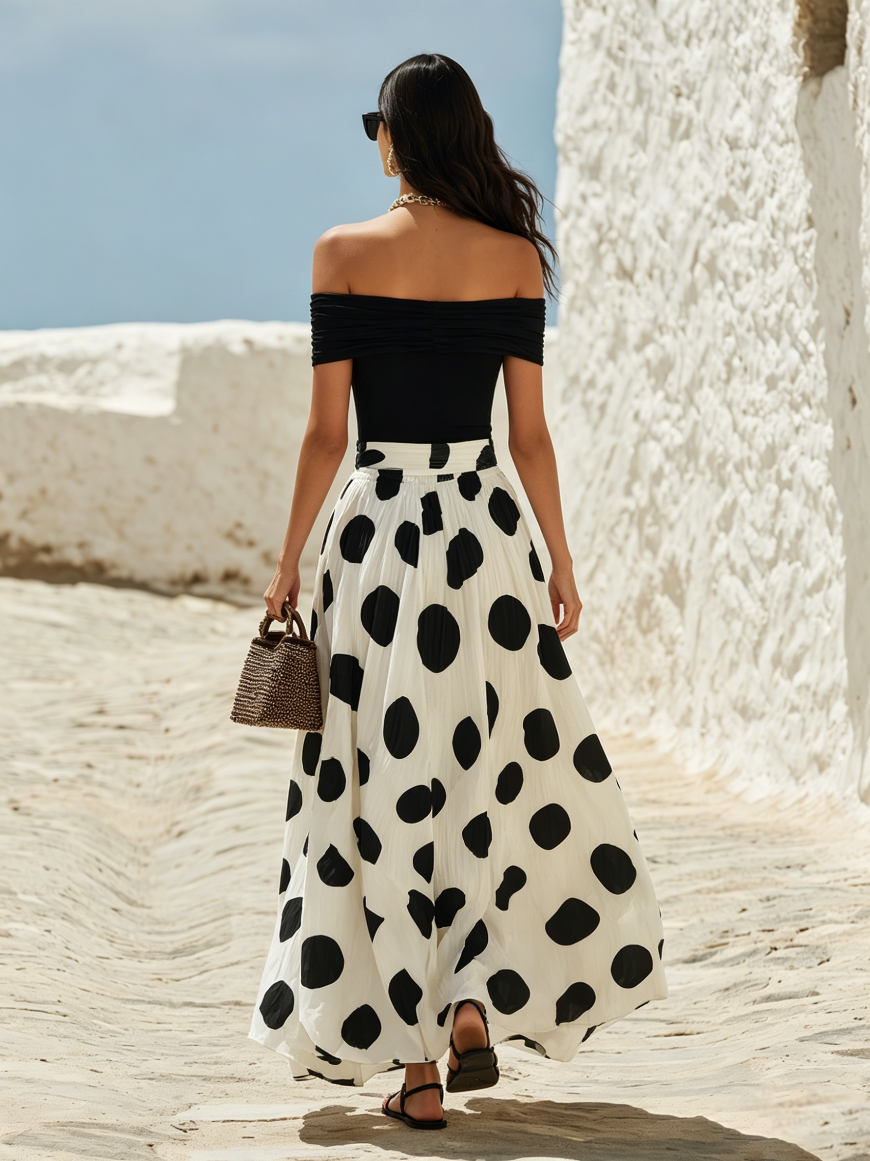 Delphine | Off-Shoulder Polka Dot Maxi Dress