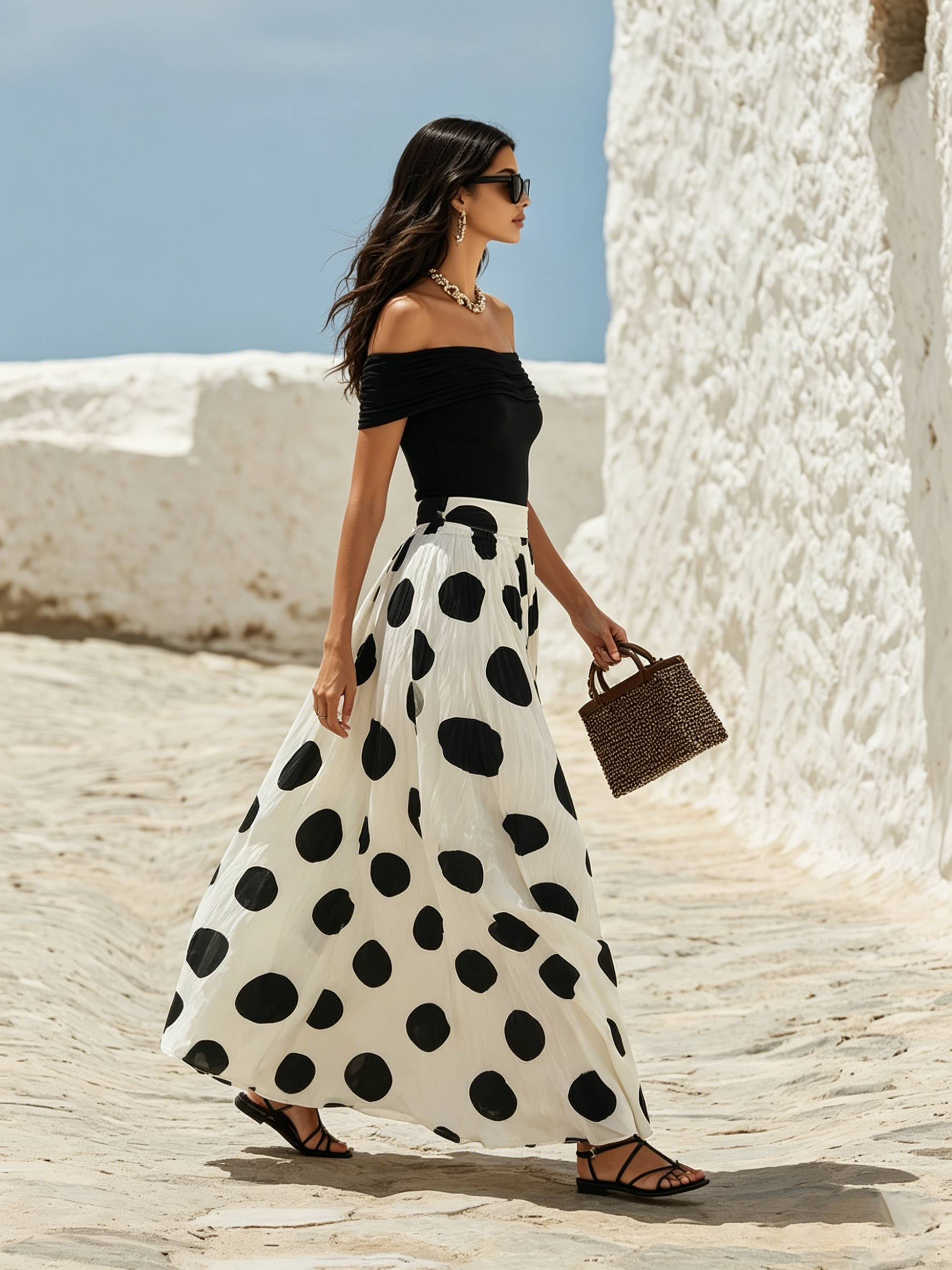 Delphine | Off-Shoulder Polka Dot Maxi Dress