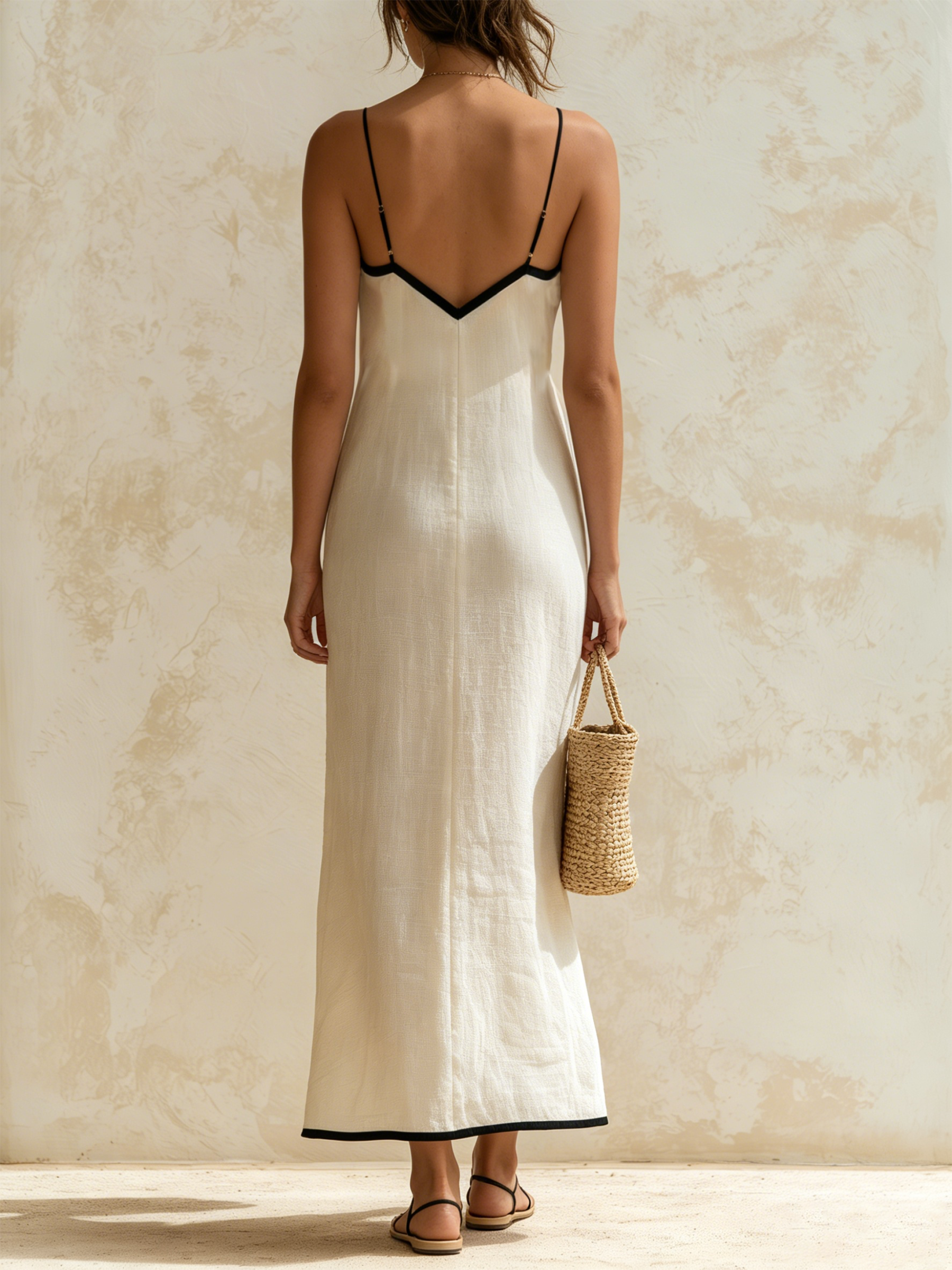Nuria | Spaghetti Strap Chevron Trim Slip Maxi Dress