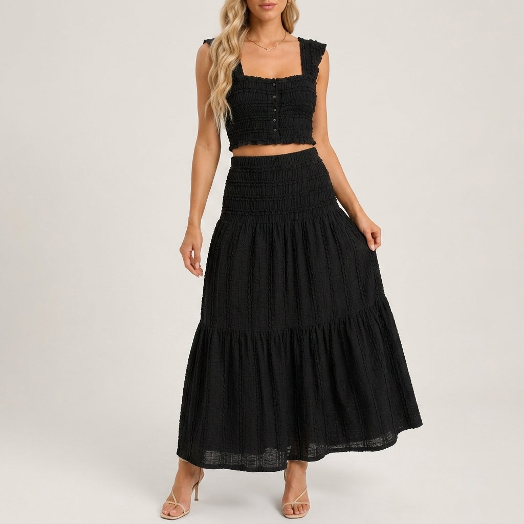 Lyra | Shirred Crop Top & Tiered Maxi Skirt Co-ord Set