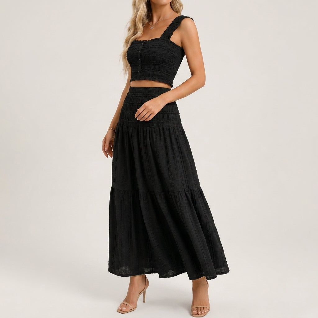 Lyra | Shirred Crop Top & Tiered Maxi Skirt Co-ord Set