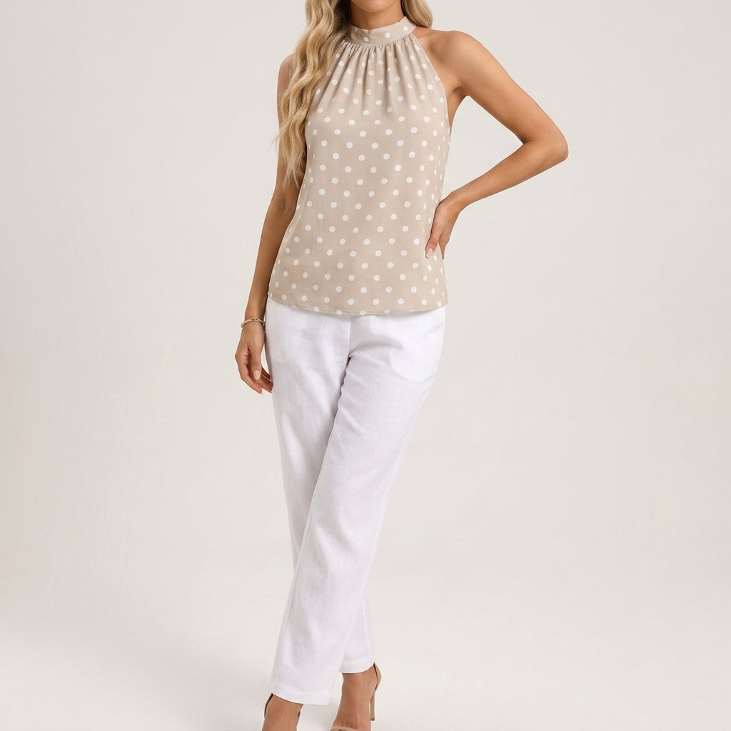 Marina | Open Back Polka Dot Halter Top