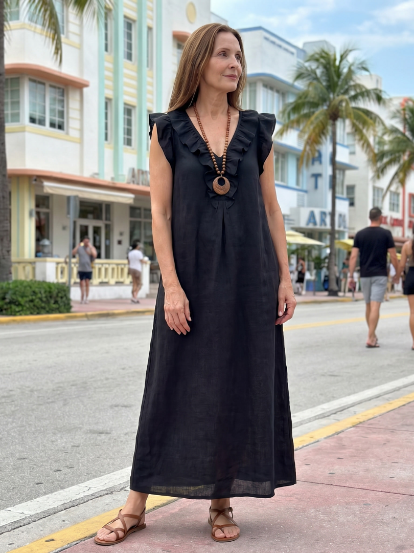 Adara | Ruffle Trim Sleeveless Midi Dress