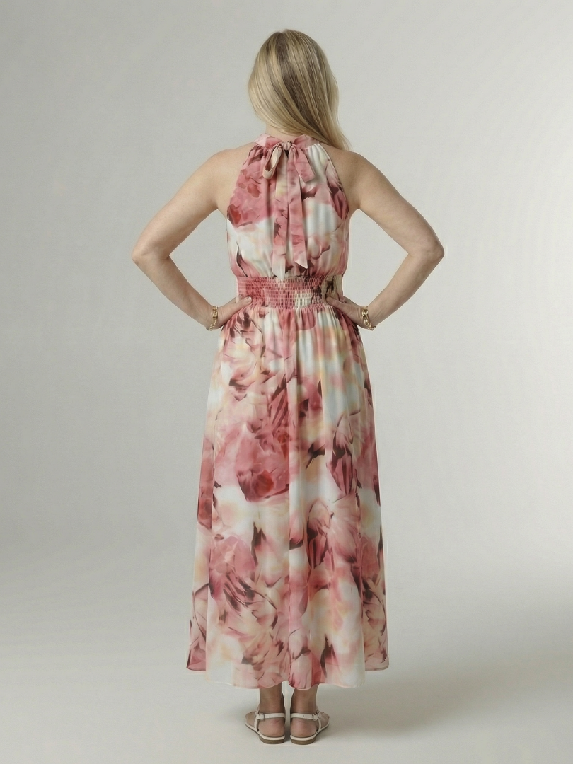 Niamh | Gathered Halter Flowy Midi Dress