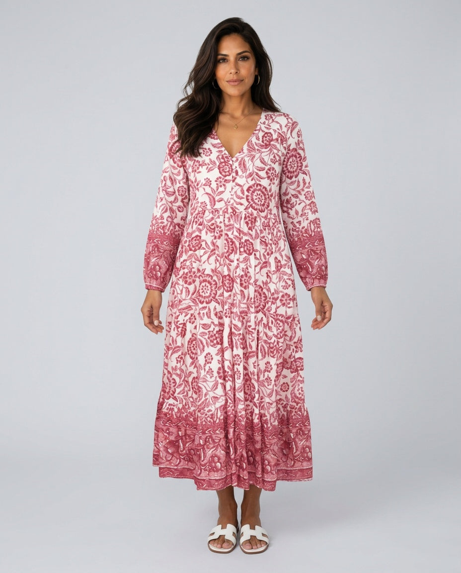 Kinsley | V-Neck Floral Print Midi Dress