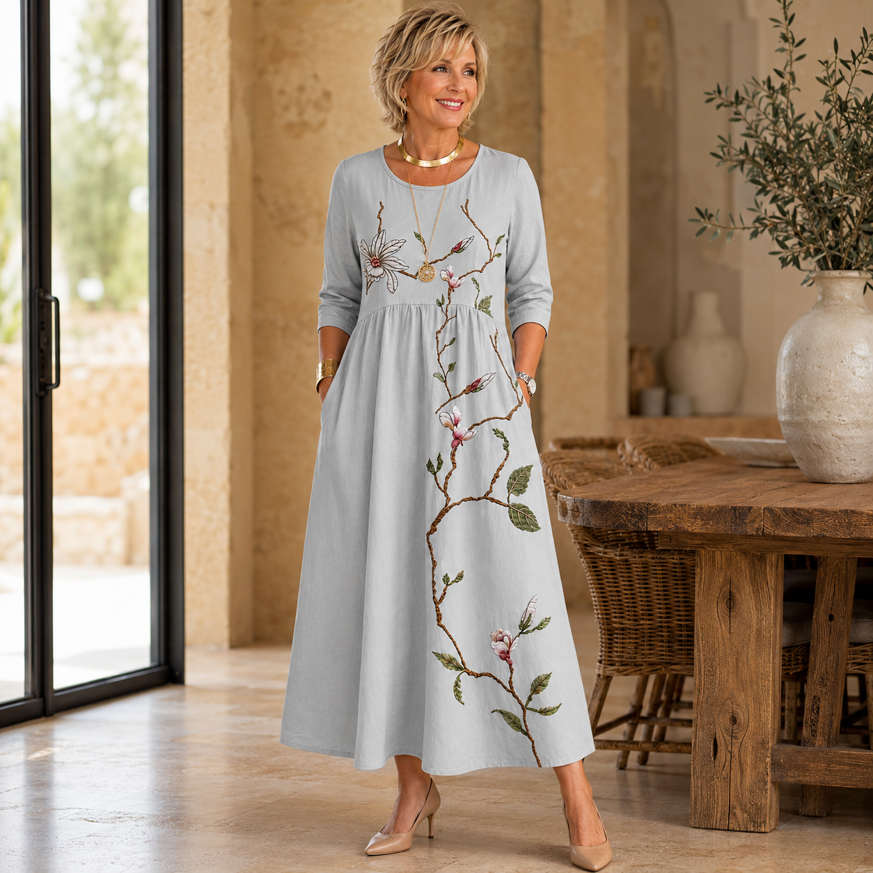 Xenia | Floral Print Pocket Midi Dress