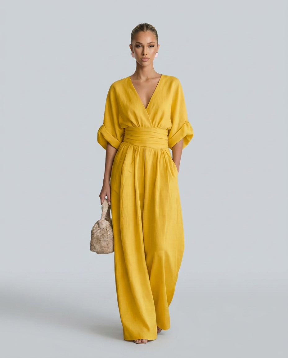Darya | V - Neck Wide Leg Jumpsuit