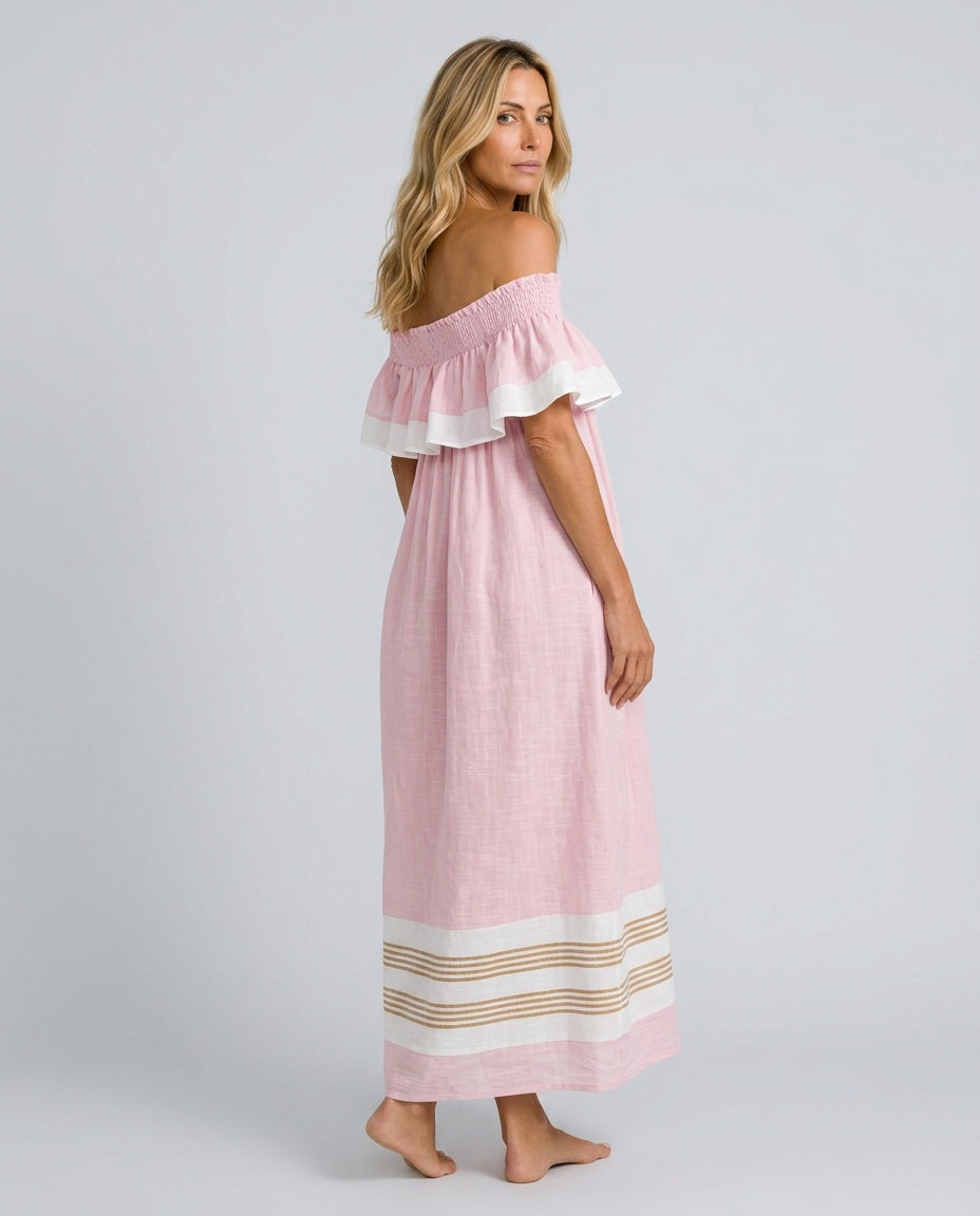Edith | Off-Shoulder Ruffled Striped Maxi Dress