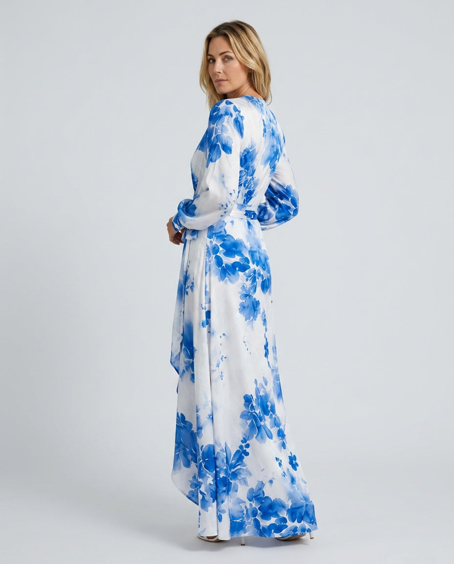 Ivy | Floral Wrap Lantern Sleeve Maxi Dress