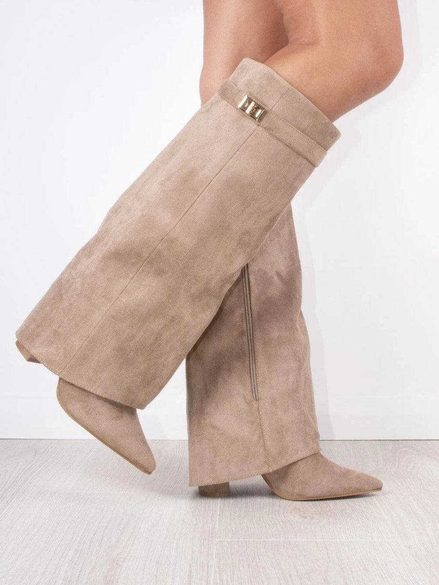 Montleigh | Suede-Look Fold-Over Boots with Golden Detail
