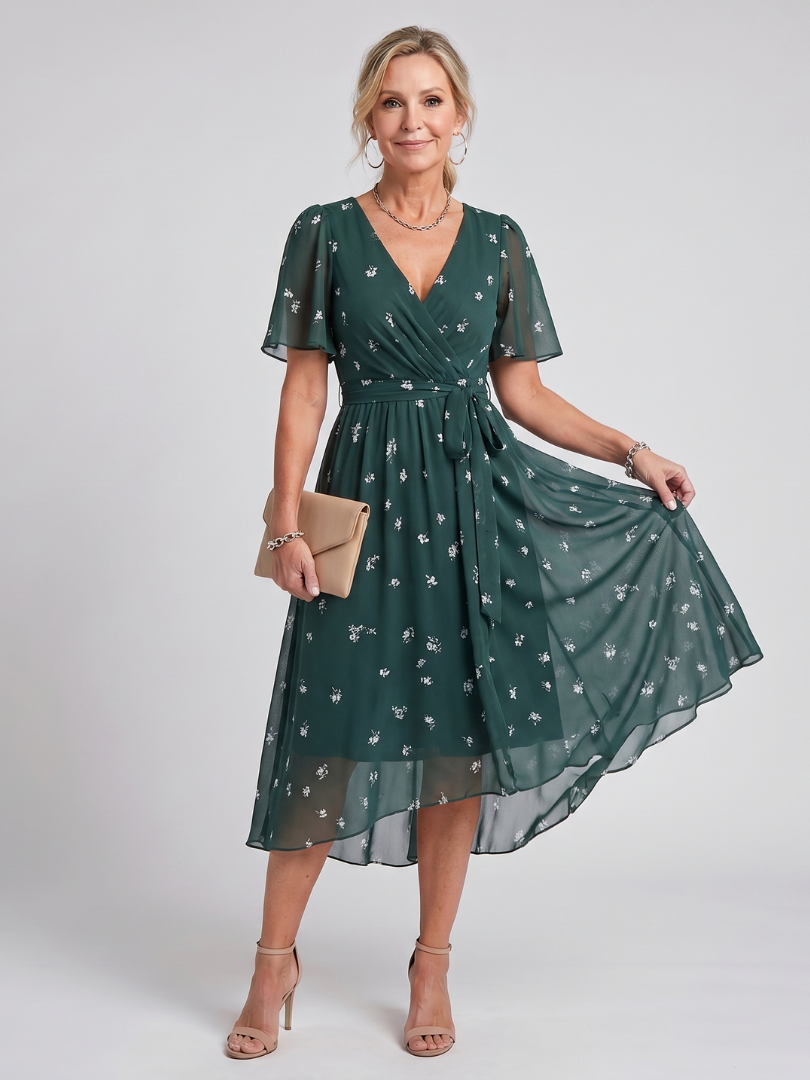 Hazel | Flutter Sleeve Gathered Waist Floral Midi Dress