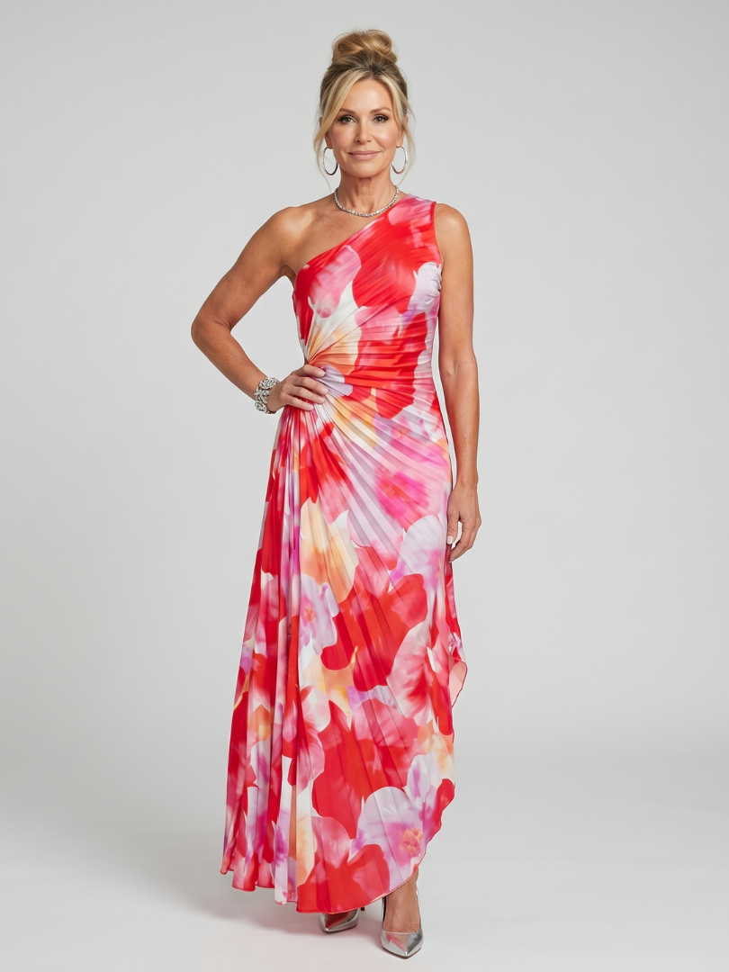 Soraya | One-Shoulder Pleated Bodice Midi Dress