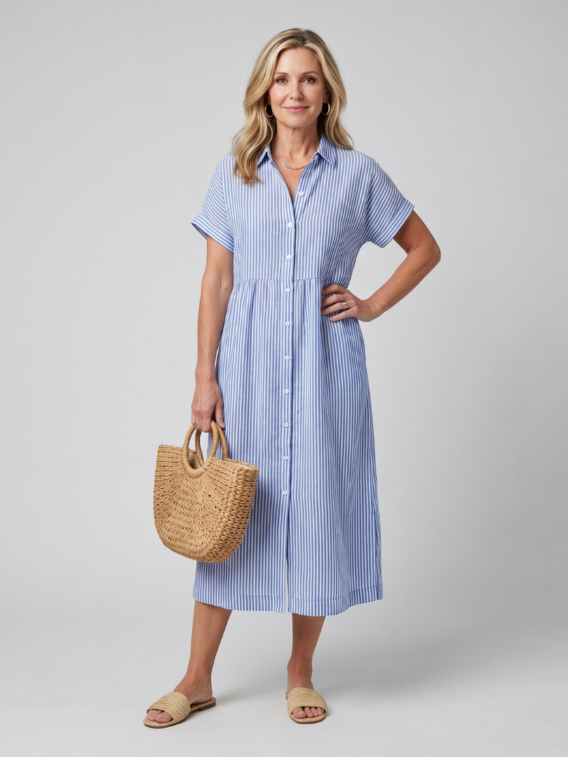 Anais | Short Sleeve Striped Midi Dress