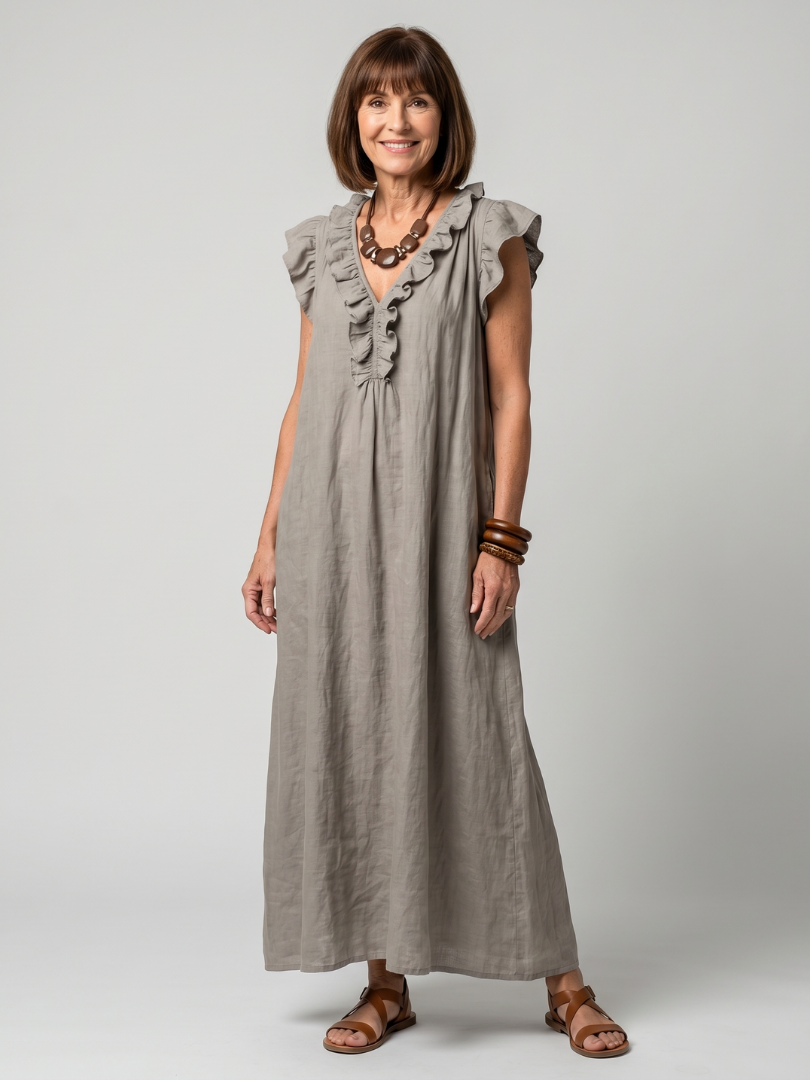Aurelia | Sleeveless Ruffle Trim Midi Dress