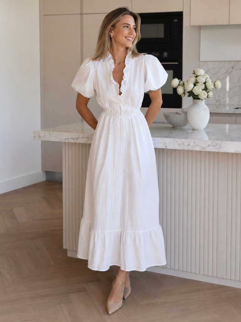 Imogen | Puff Sleeve Waist Tie Midi Dress