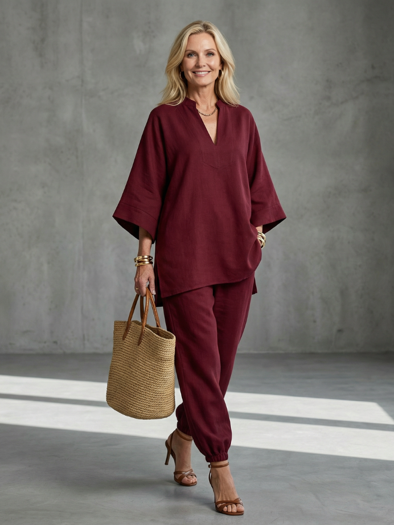 Seraphina | V-Neck Gathered Tunic & Trouser Co-ord Set