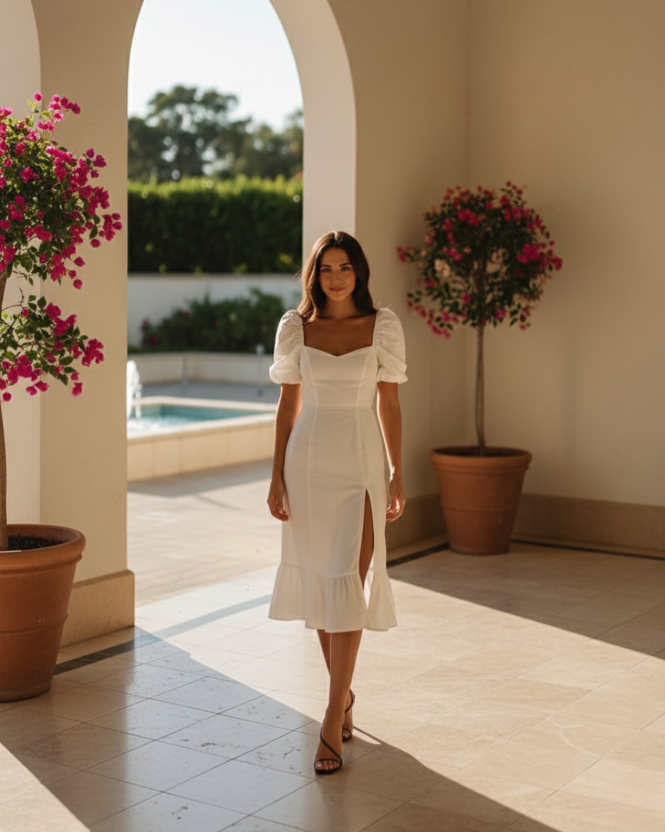 Jenna | Midi Dress with Puff Sleeves