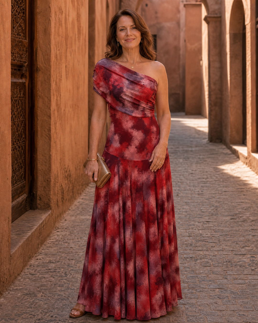 Anouk | One-Shoulder Watercolour Print Maxi Dress