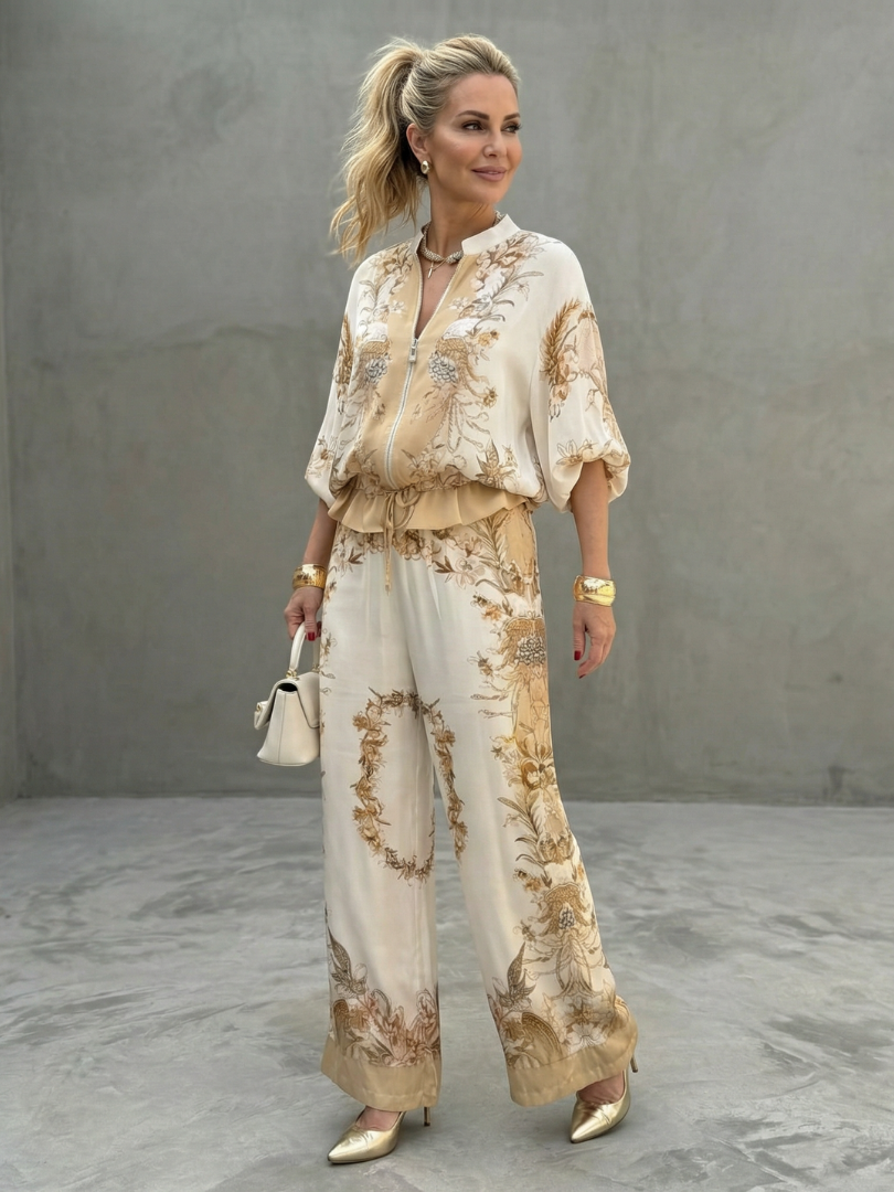 Indie | Zip Front Blouson Printed Two Piece Set