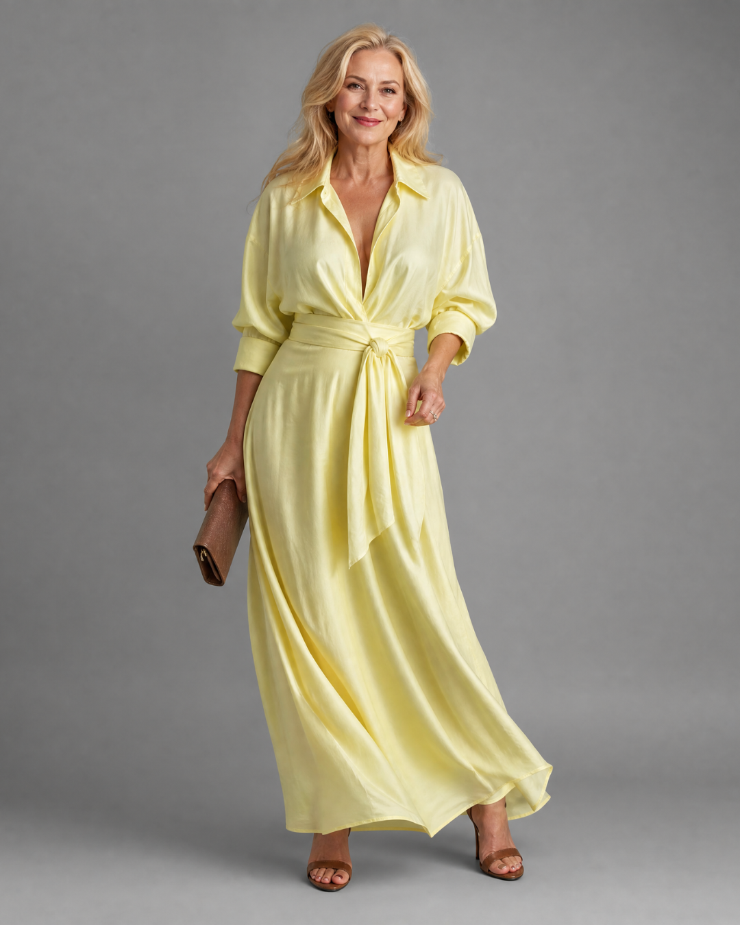 Darya | Belted Collared Long Sleeve Midi Dress