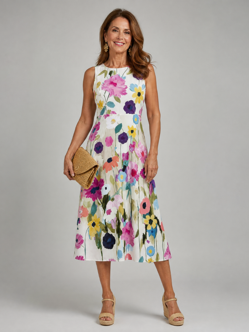 Florie | Floral Print Sleeveless Midi Dress