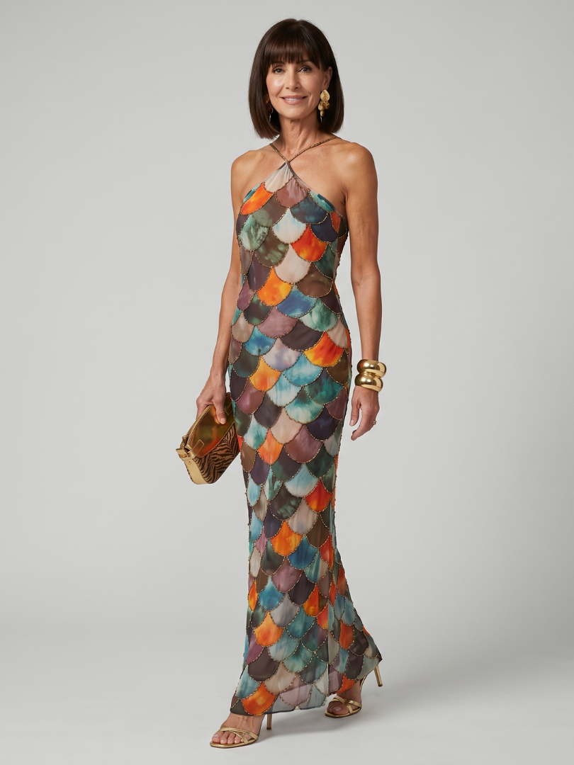 Margot | Fitted Scale Pattern Maxi Dress