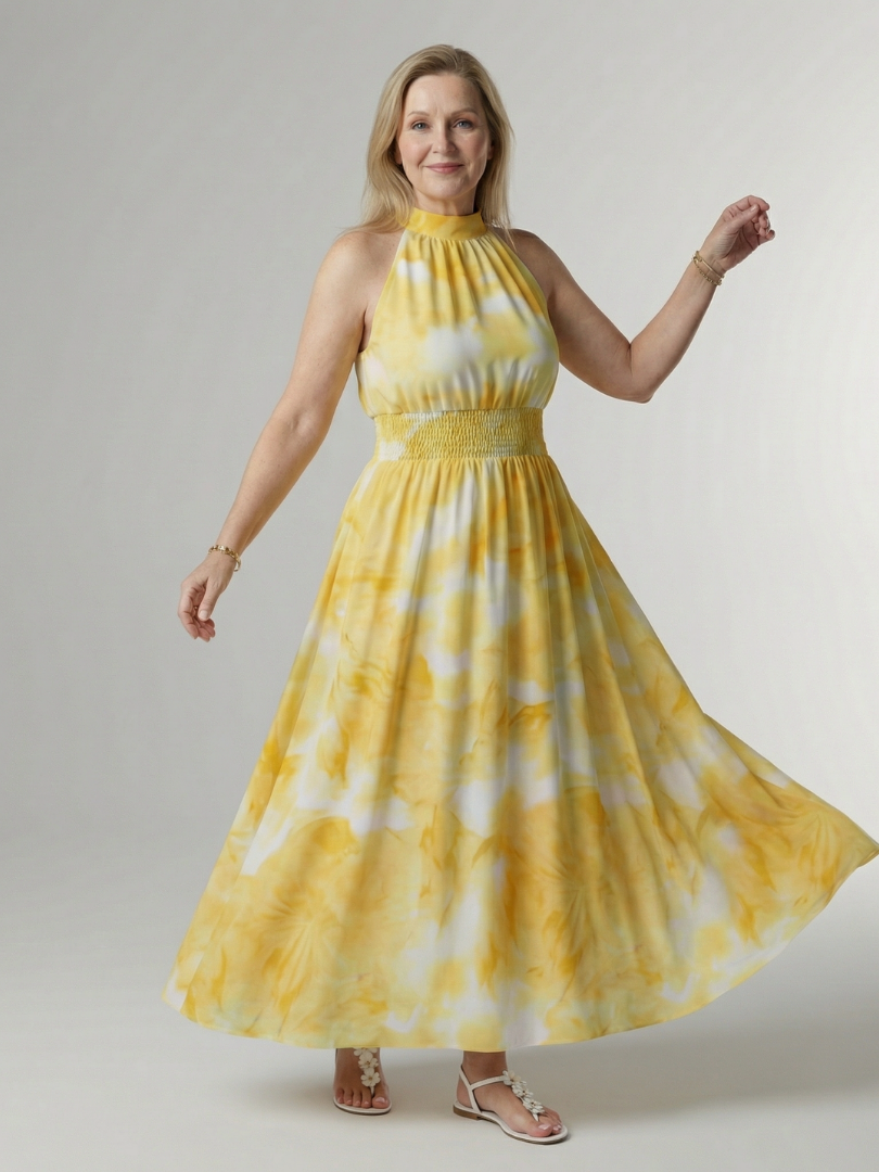 Niamh | Gathered Halter Flowy Midi Dress