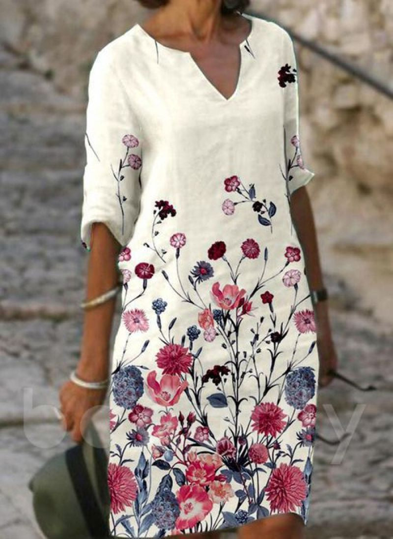 Ruby | V-Neck Three-Quarter Sleeve Midi Dress