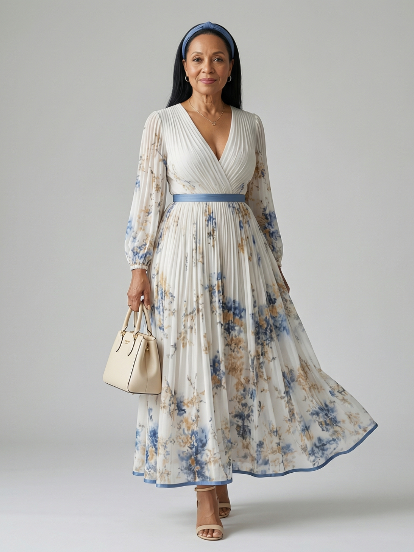 Saskia | Pleated Wrap Midi Dress