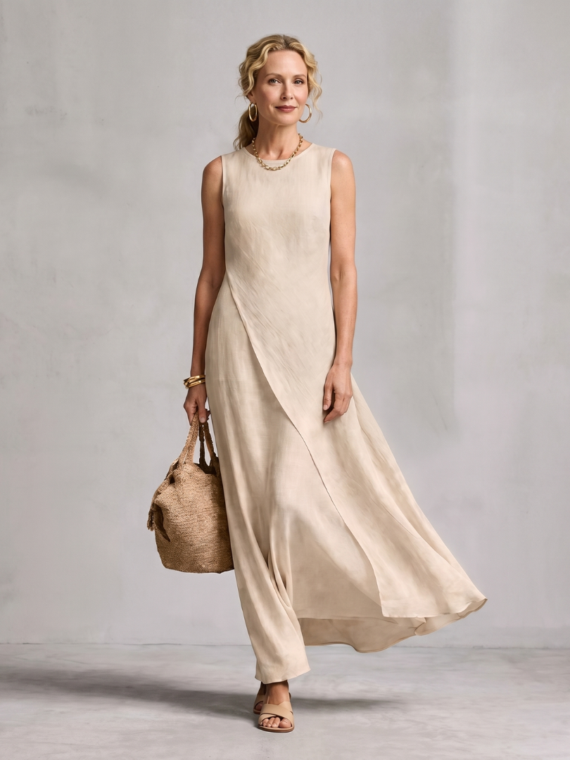 Noor | Asymmetric Layered Round Neck Maxi Dress