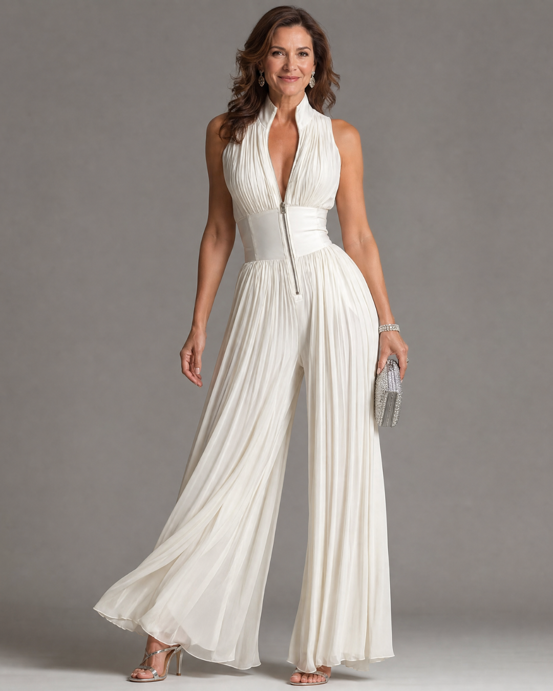 Chloe | Pleated Halter Neck Wide Leg Jumpsuit