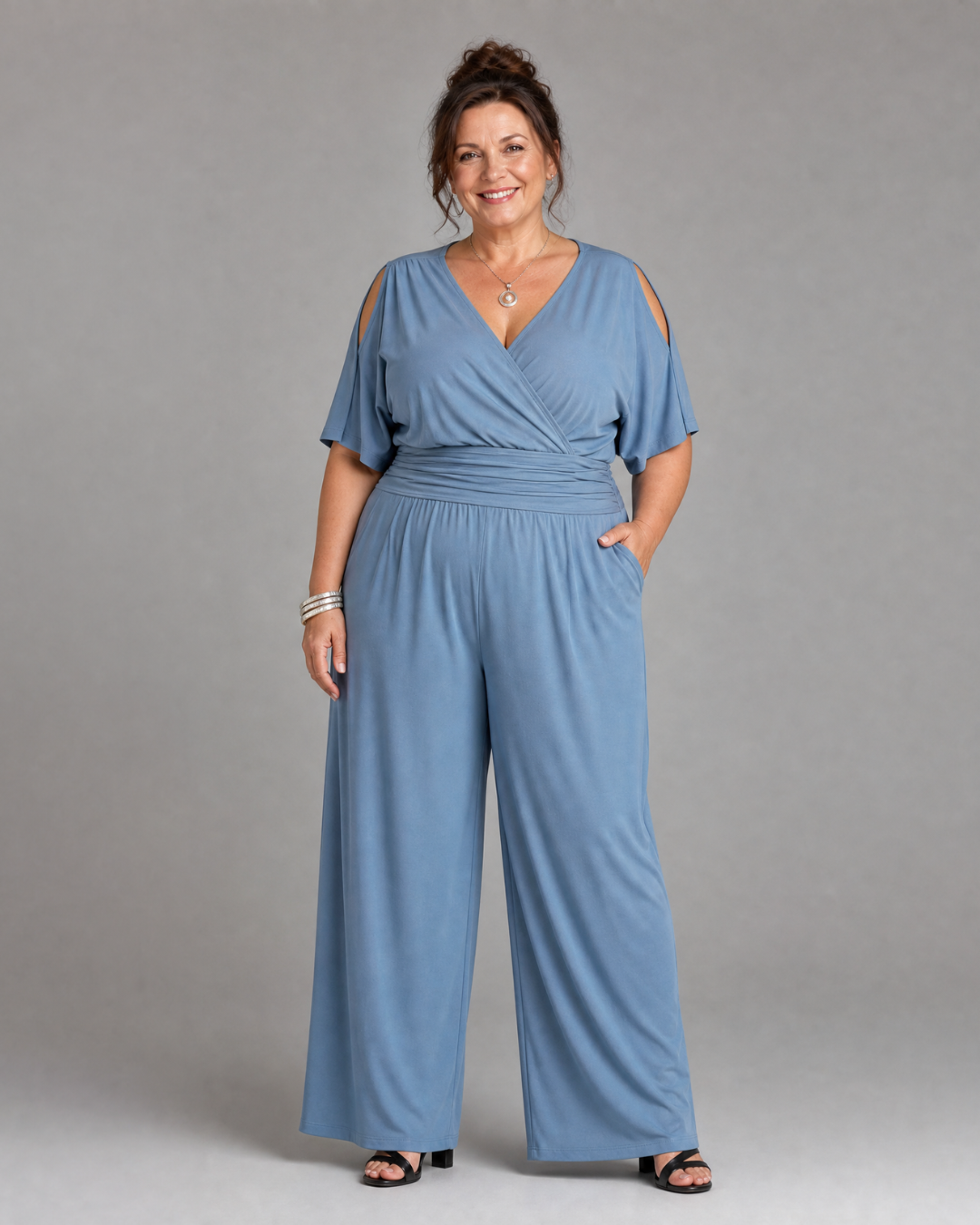 Una | Cold Shoulder Wrap Waist Relaxed Jumpsuit