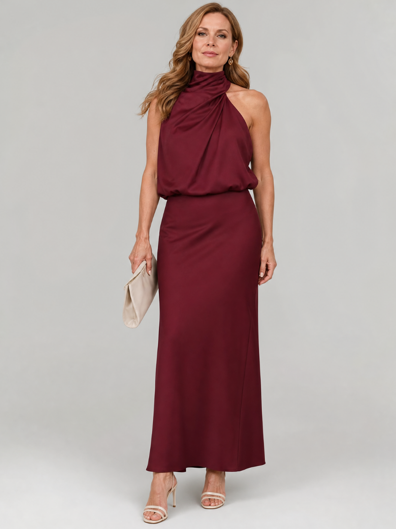 Helena | Sleeveless Draped Neck Midi Dress
