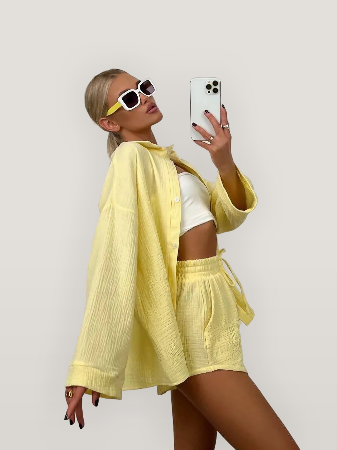 Valeria | Cotton-Blend Casual Top & Shorts Set