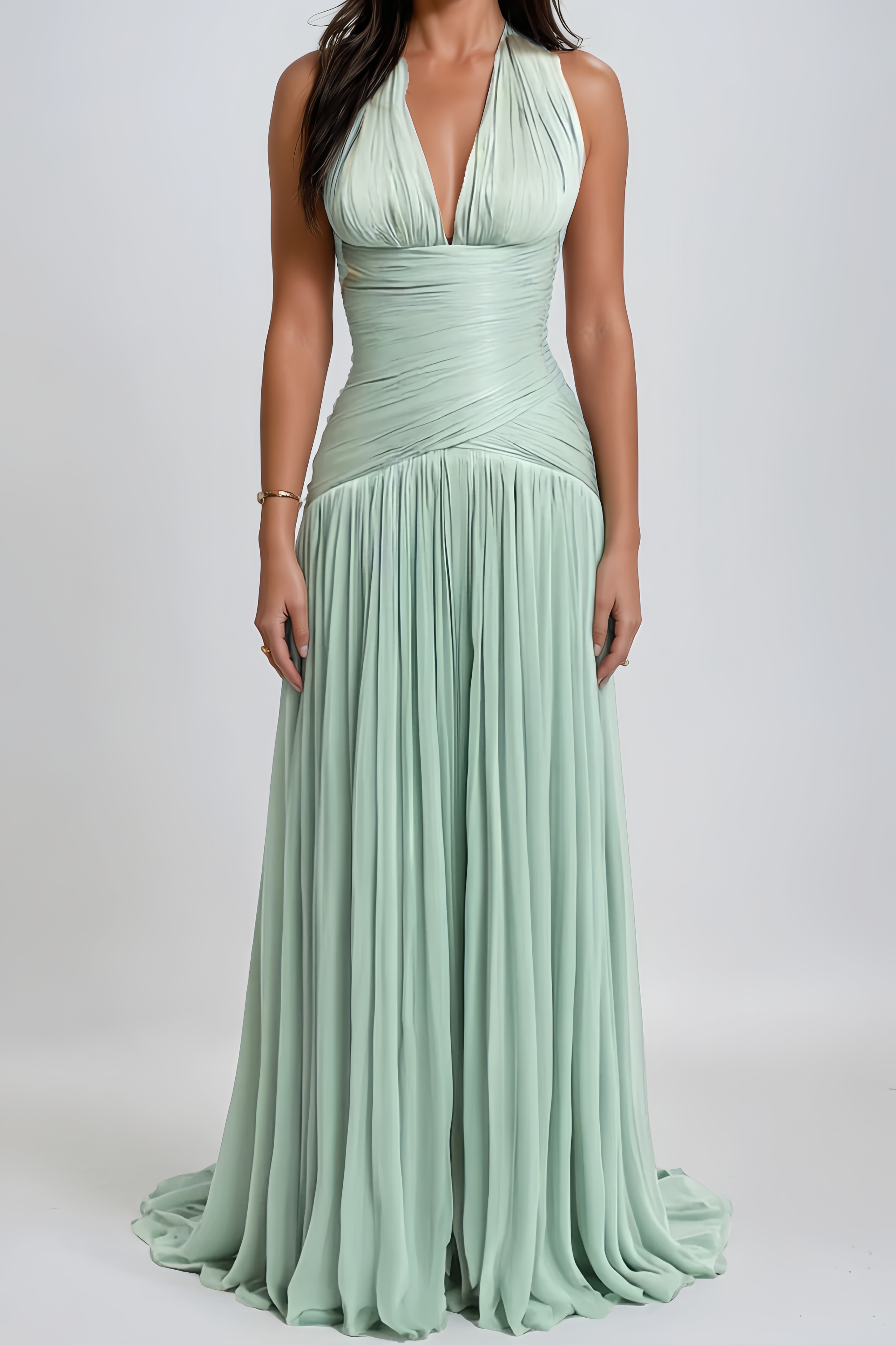 Edda | Halter Neck Lace-Trim Gathered Maxi Dress