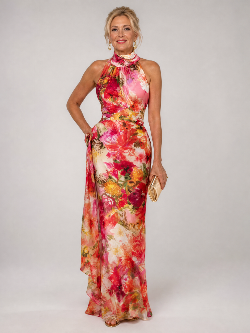 Lenna | Halter Neck Floral Print Maxi Dress