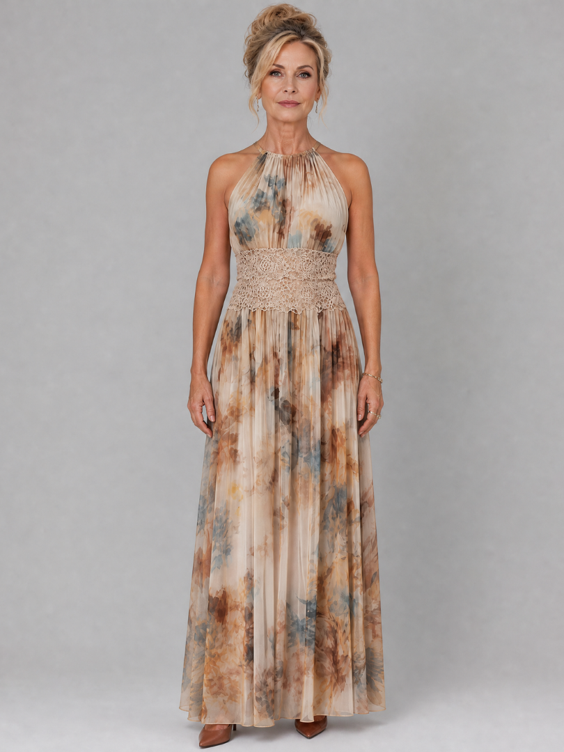 Daniela | Halter Neck Lace Waist Maxi Dress