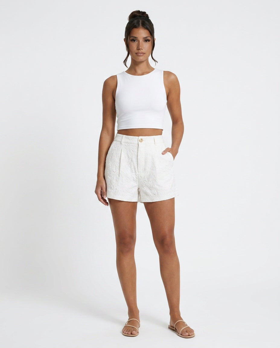 Clara | High Waist Straight-Leg Jacquard Shorts