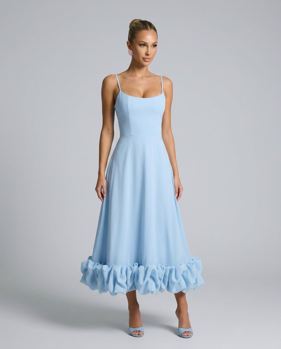 Liv | Spaghetti Strap Ruffle Midi Dress