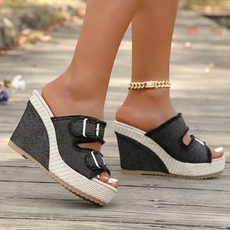 Kira | Denim Wedge Sandals
