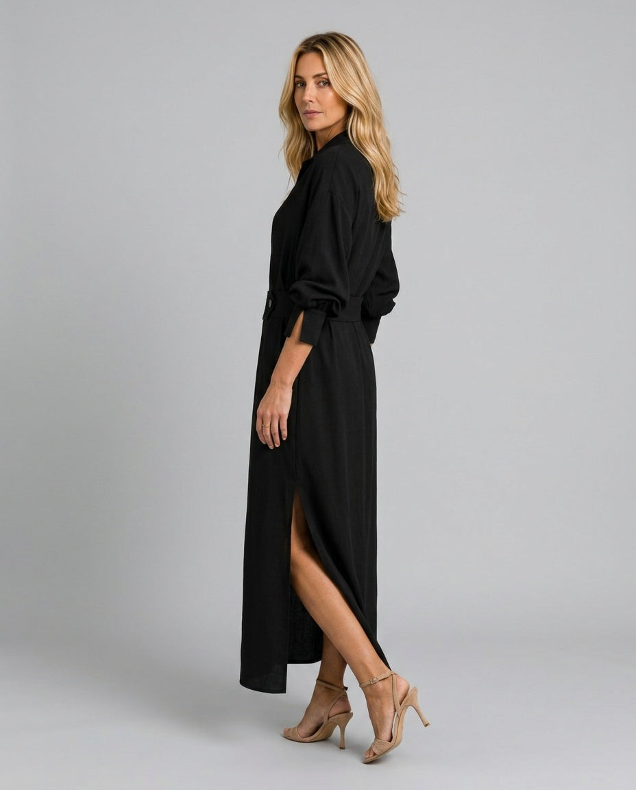 Della | Collared Belted Blouson Maxi Dress