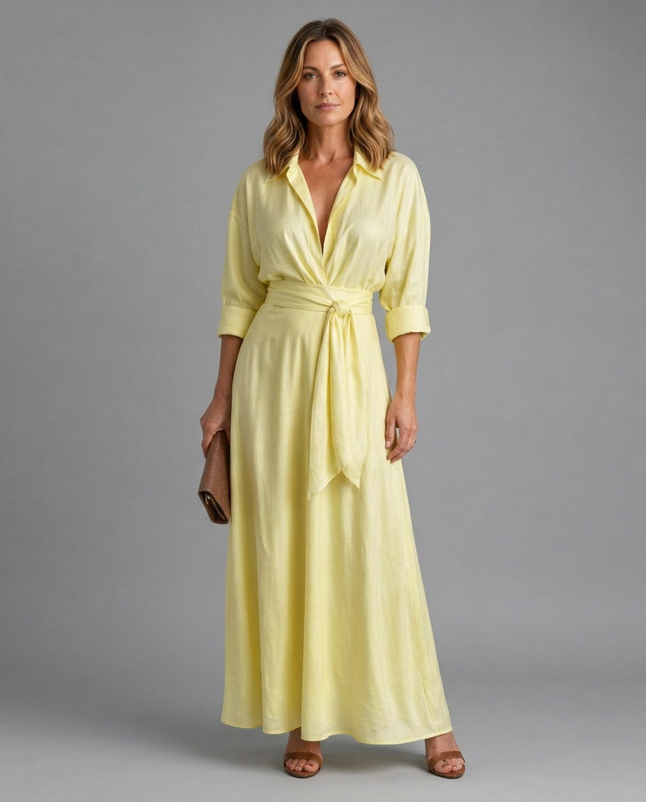 Darya | Belted Collared Long Sleeve Midi Dress
