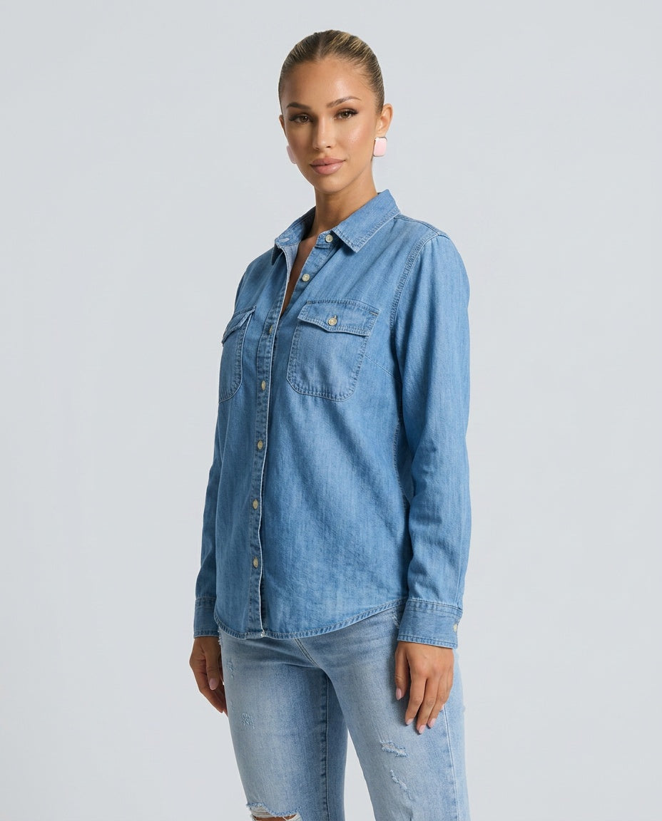 Emilia | Long Sleeve Button-Up Denim Shirt
