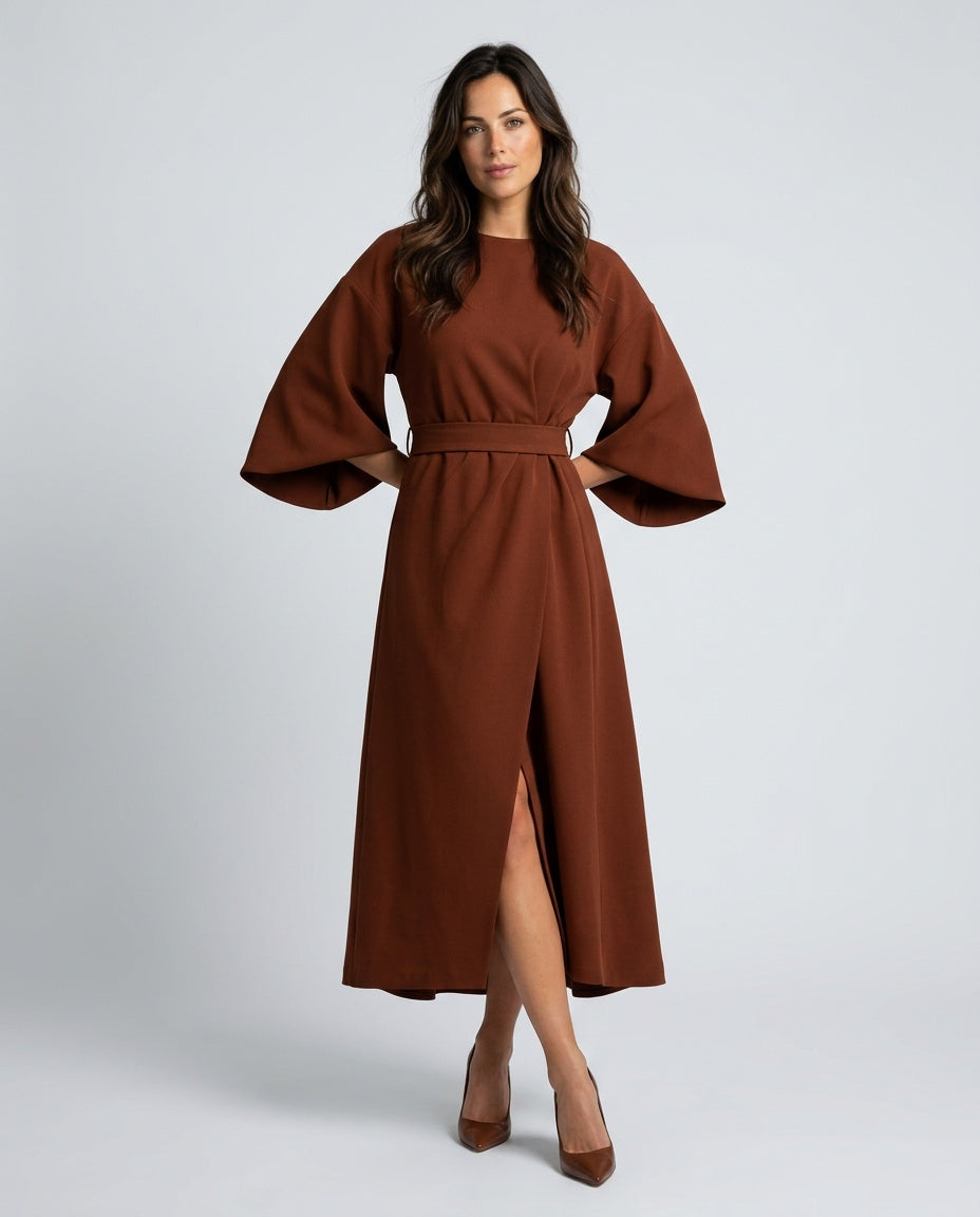 Sawyer | Cape Sleeve Asymmetric Draped Maxi Dress