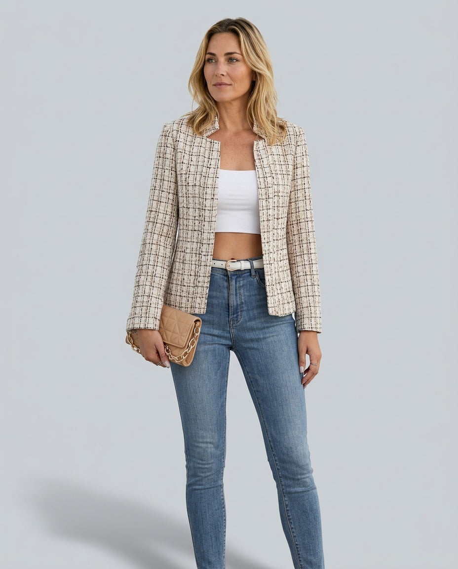 Amara | Open Front Long Sleeve Tweed Blazer