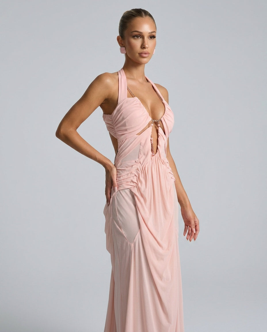 Anouk | Halter Neck Ruched Maxi Dress