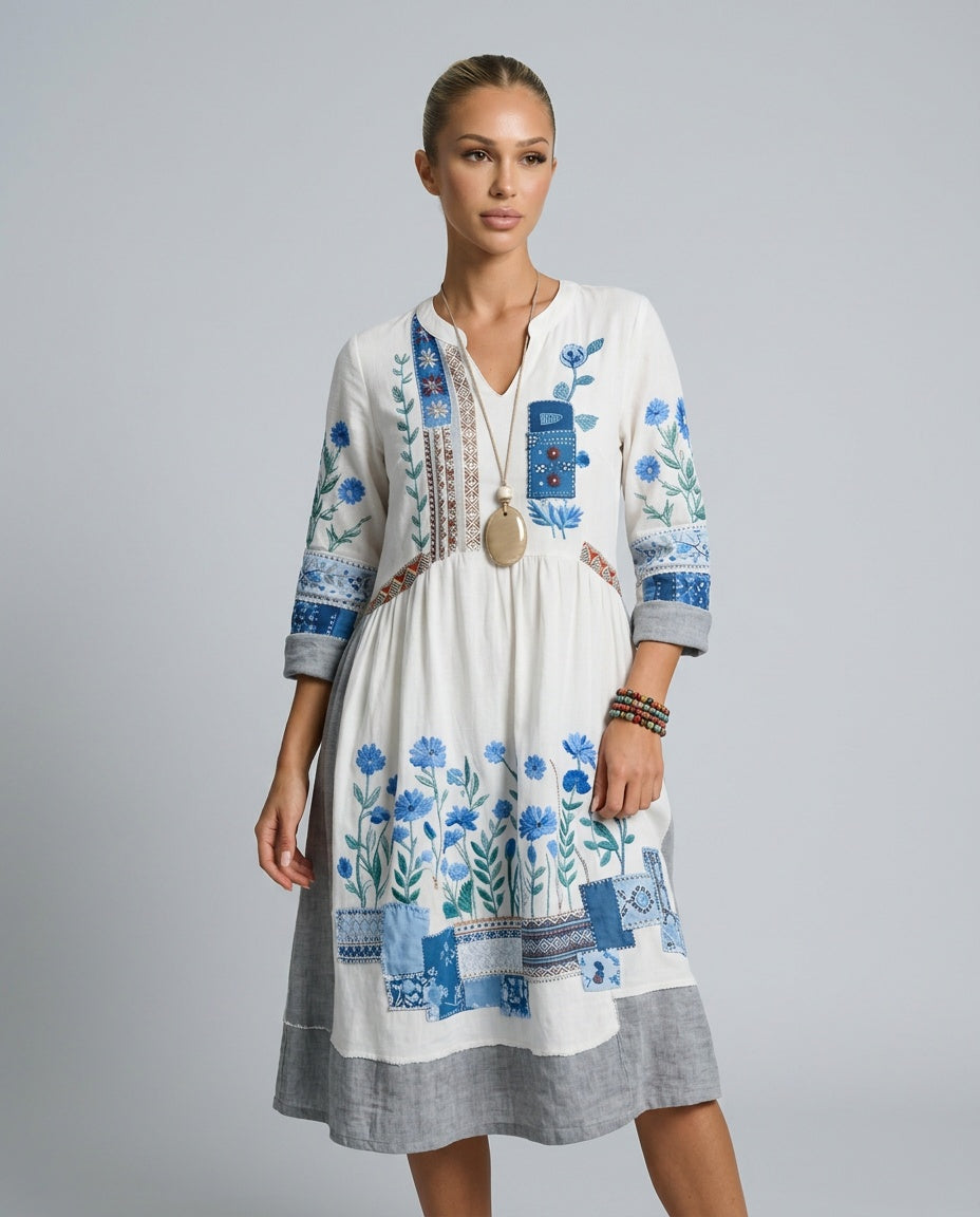 Wren | Embroidered Panel Long Sleeve Midi Dress